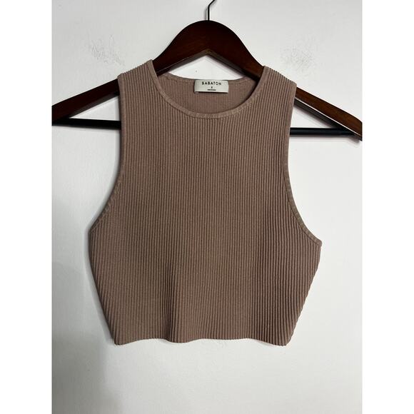 Babaton Sculpt Knit Racer Cropped Tank in Tan Size Small - Picture 1 of 5